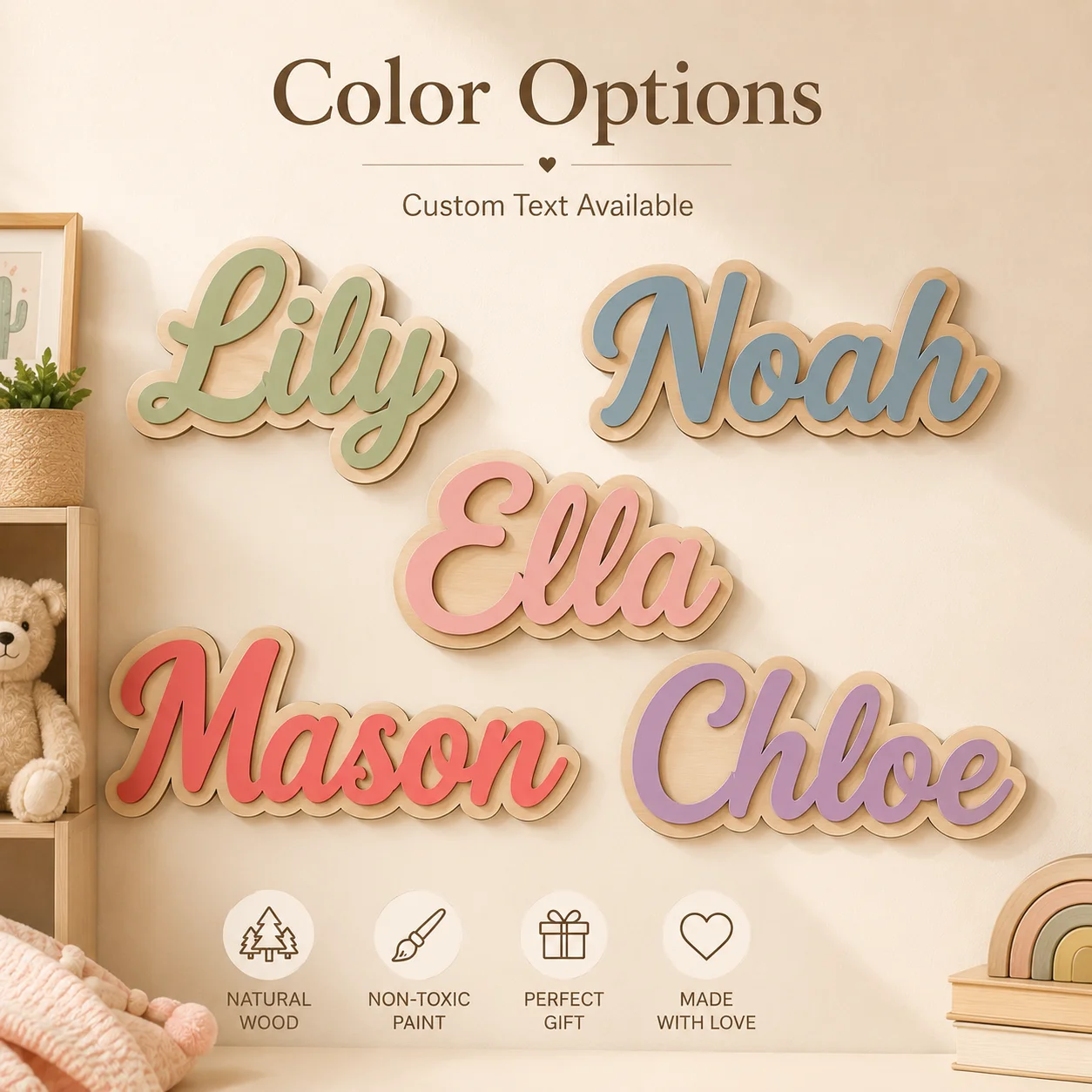 Custom 2D Double Layer Wooden Name Plaque Personalized Door Sign Wall Decor Custom Text Bedroom Nursery Decoration Gift Set Plus image 4
