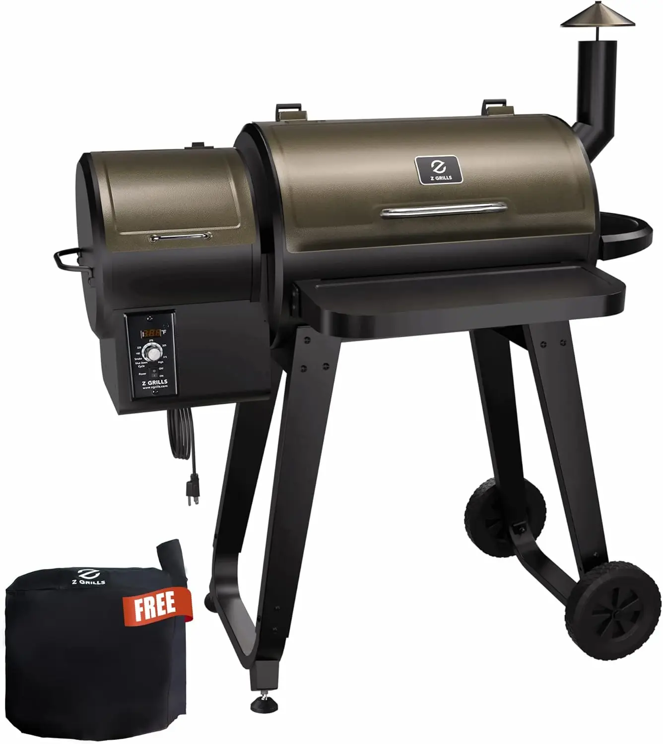 2024 Wood Pellet Grill Smoker,8 in 1 Portable BBQ Grill with Automatic Temperature Control,Foldable Front Shelf,Rain Cover