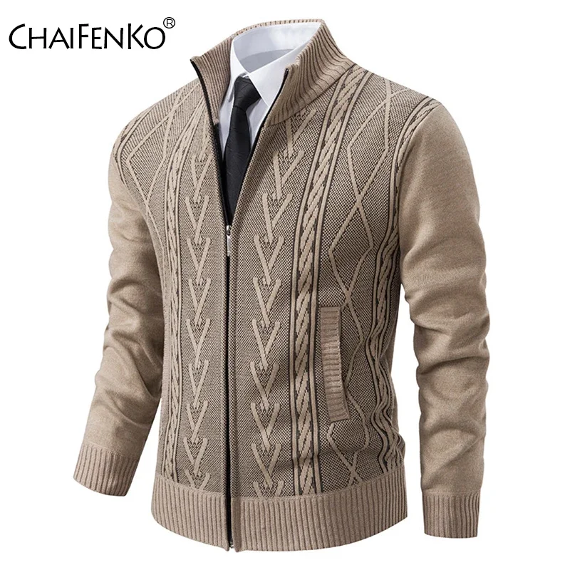 Autumn Winter Fashion Thickening Men Jackets New Fleece Stand Collar Cardigan Sweater Outdoors Solid Keep Warm Knitted Coats Me