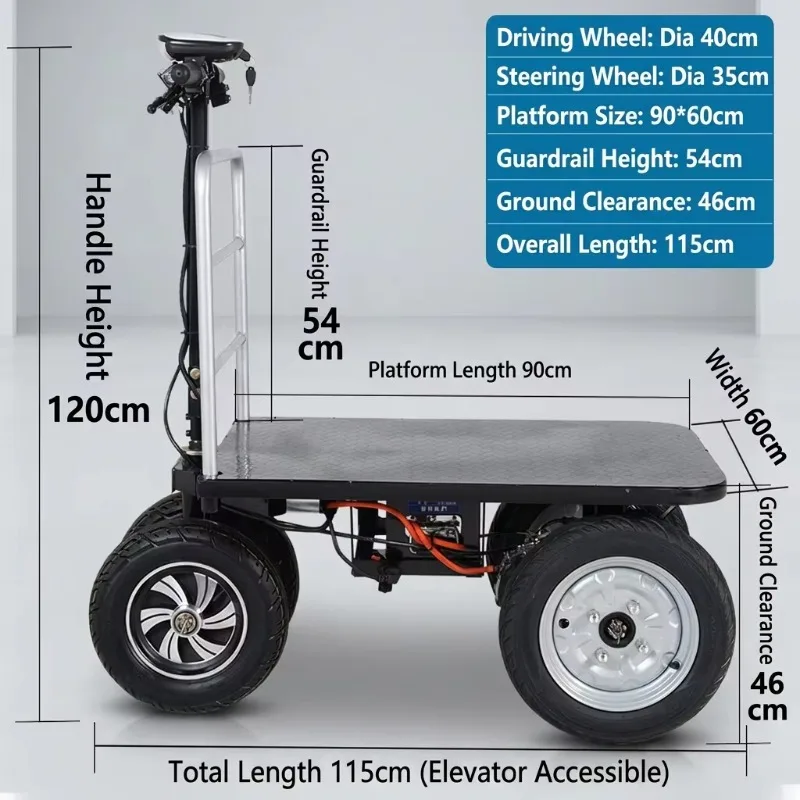 1000kg Heavy Duty Electric Platform Cart Motorized Utility Truck With Pneumatic Tires 90x60cm Platform OEM Portable Warehouse