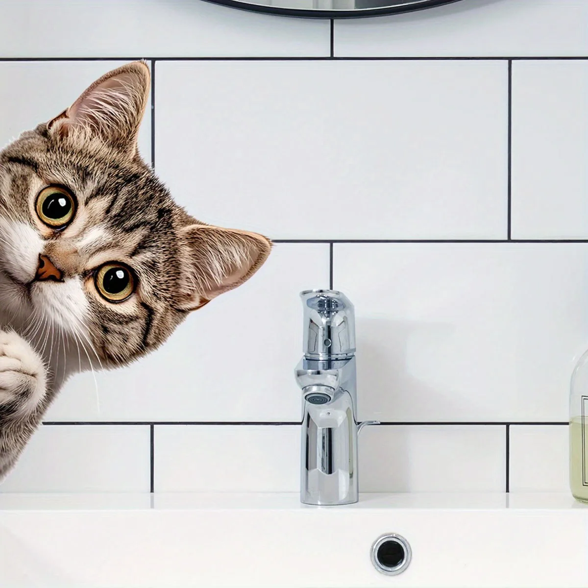 Funny Cat Peeking Window Wall Sticker Bathroom Toilet Decor Living Room Cabinet Refrigerator Home Decoration Decal Stickers - view 5