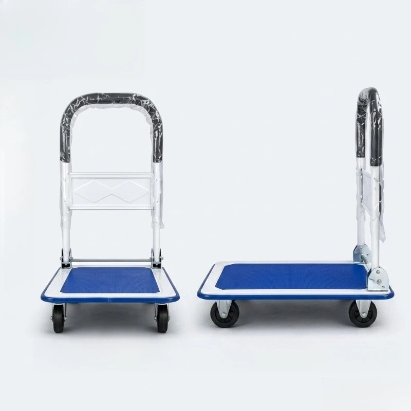 Durable Movable Four Wheel Hand Trolley Foldable Steel Platform Solid Frame Compact After Folding For Industrial Material Moving