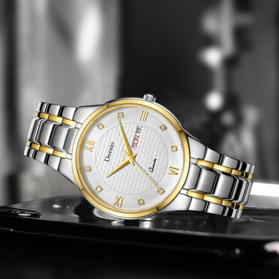Deesio N209 Fashion Quartz Watches Male Luxury Design Large Dial Steel Band Wristwatch Bussiness Clock Gifts For Men With Box