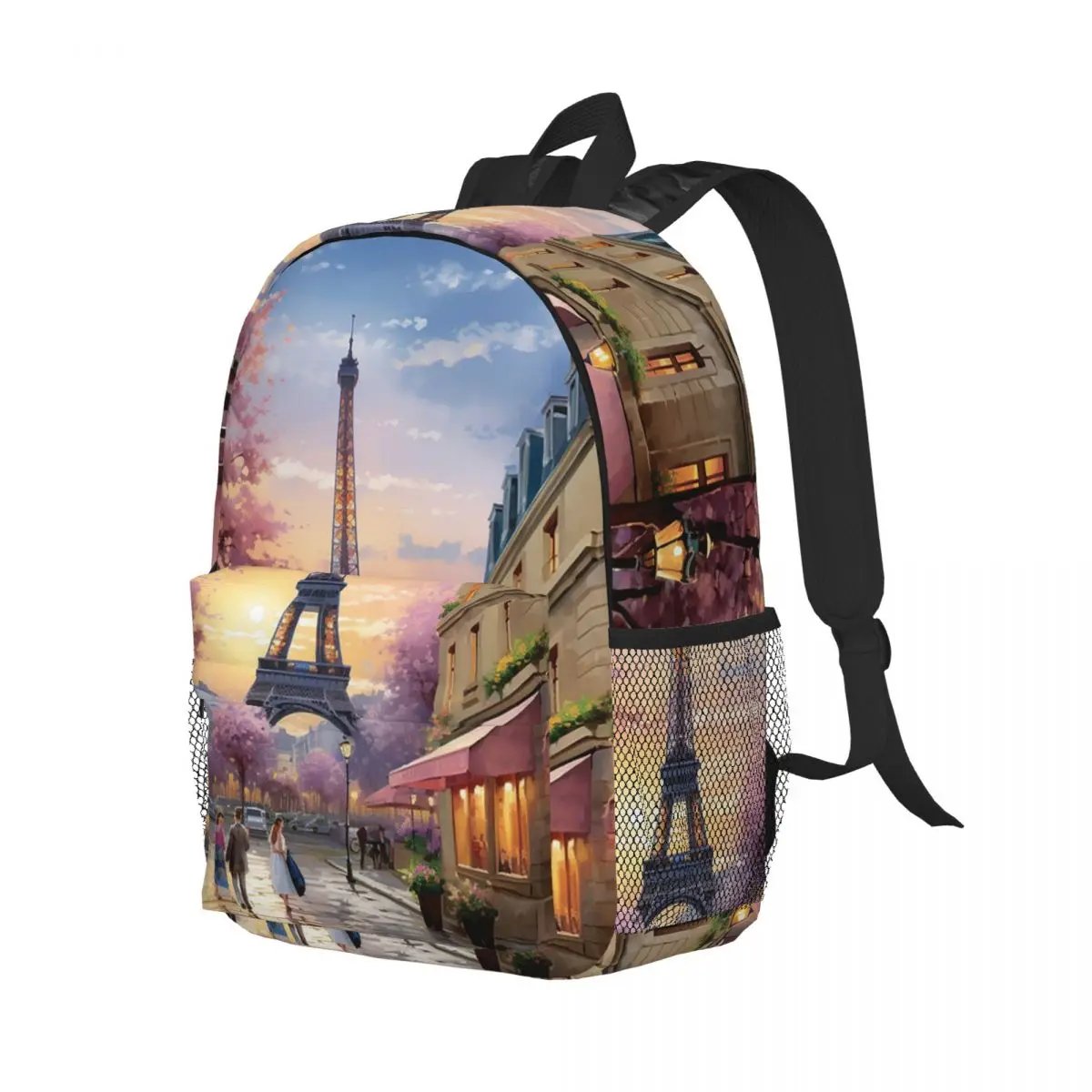

Paris Street Eiffel Tower Pink Floral Backpack Student Boys Girls BookBag Children School Bag Laptop Shoulder Bags for Men Women