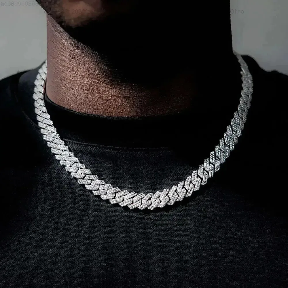 

16 18 20 22 24 Inches 12mm Moissanite Necklace Hip Hop Jewelry Miami Cuban Chain 925 Silver Jewelry Set