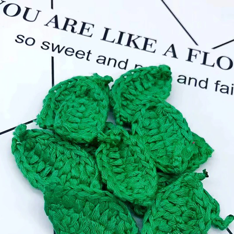 15pcs/Lot Green Leaf Handmade Crochet Cotton Thread Patches Leaves 3-color DIY Woven Leaf Decorations Ornament