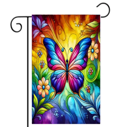 Summer Butterfly Flag 12x18 Inch Cute Single Sided Floral Garden Outdoor Decor RRM LLP LLX uui