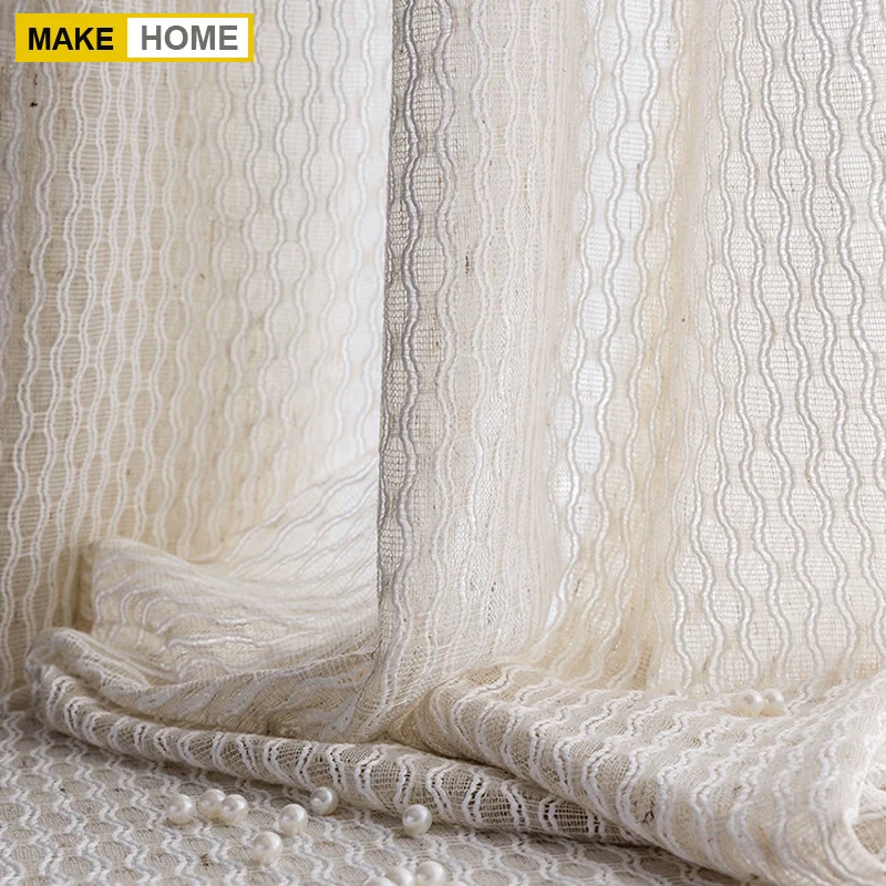 

Cotton Linen Jacquard Curtains for The Bedroom Living Room Japan Decoration Woven Sheer Voile Window Curtains Blind Drape