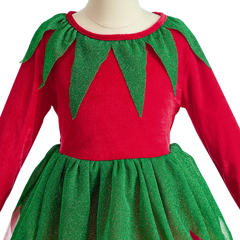فستان الأميرة عيد الميلاد للفتيات ثوب حفلة مرقع للأطفال أحمر أخضر عيد الميلاد ملابس منزلية عصرية هدية احتفالية