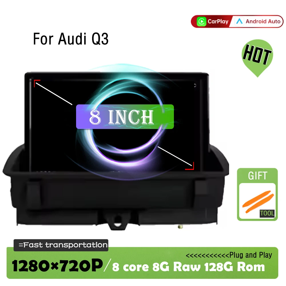 8 inch Touch Screen For Audi Q3 2011 - 2018 Wireless CarPlay Radio Android 15 Car Multimedia Navigation GPS WIFI Wired Auto DSP