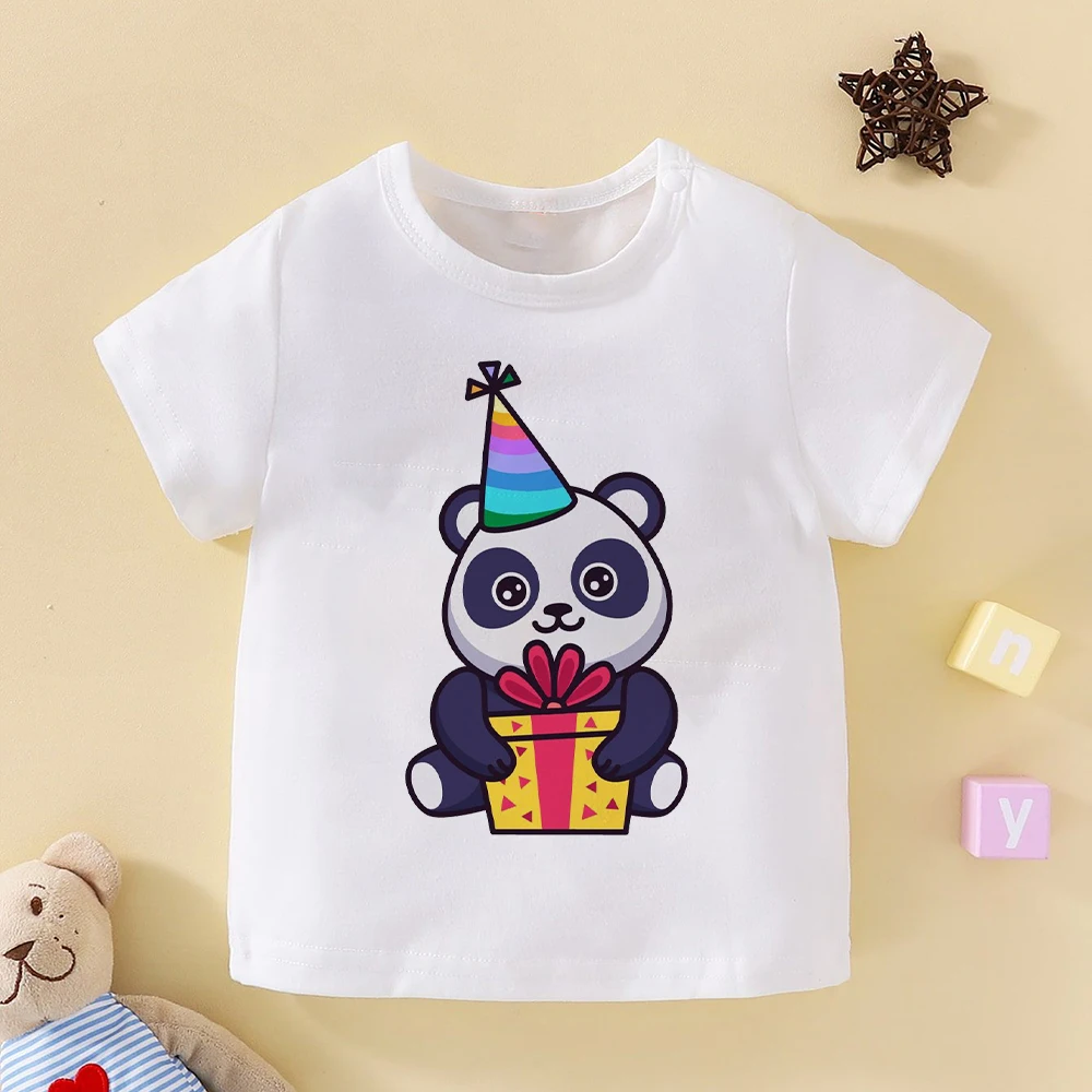 

Kids Tshirt Cute Panda Print Child Shirt Boy Girl Clothes Children White Shirts Toddler Shirt Kid Birthday Gift Short Sleeve Tee