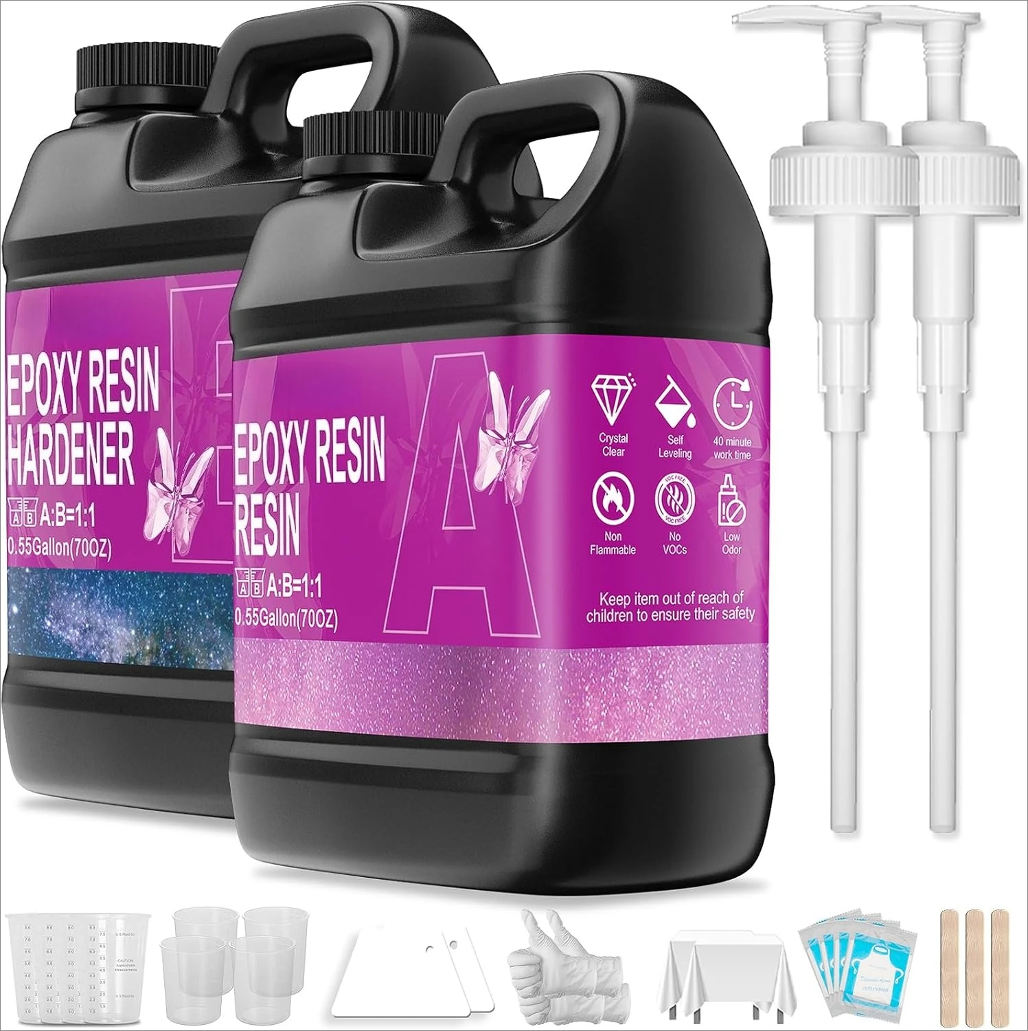 

Epoxy Resin Kit 1.1Gallon，Newly Formulated Crystal Clear Epoxy Resin，Strong, Bubble-Free, Anti-Yellowing Art Resin That