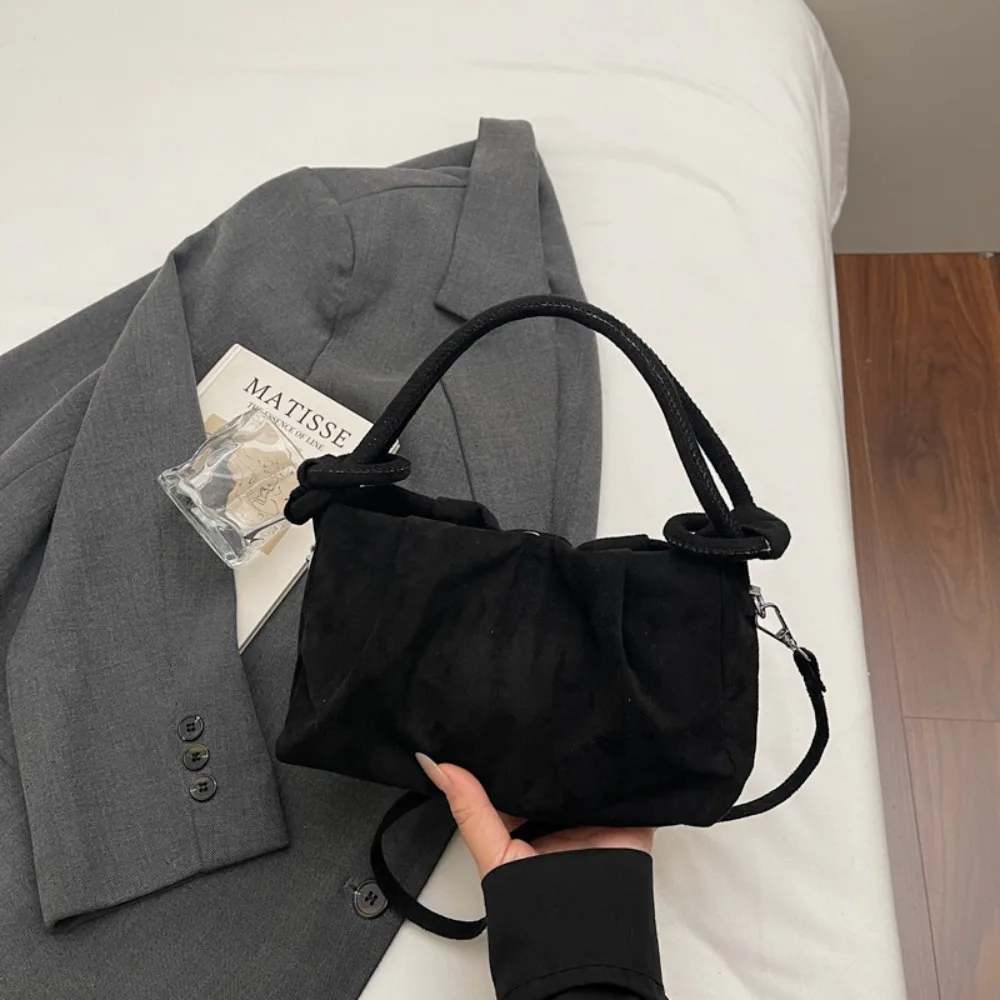 

Casual Suede Leather Crossbody Bag Wrinkle Texture Magnetic Closure Fashion Handbag Soft Handle Commuting Bag Women