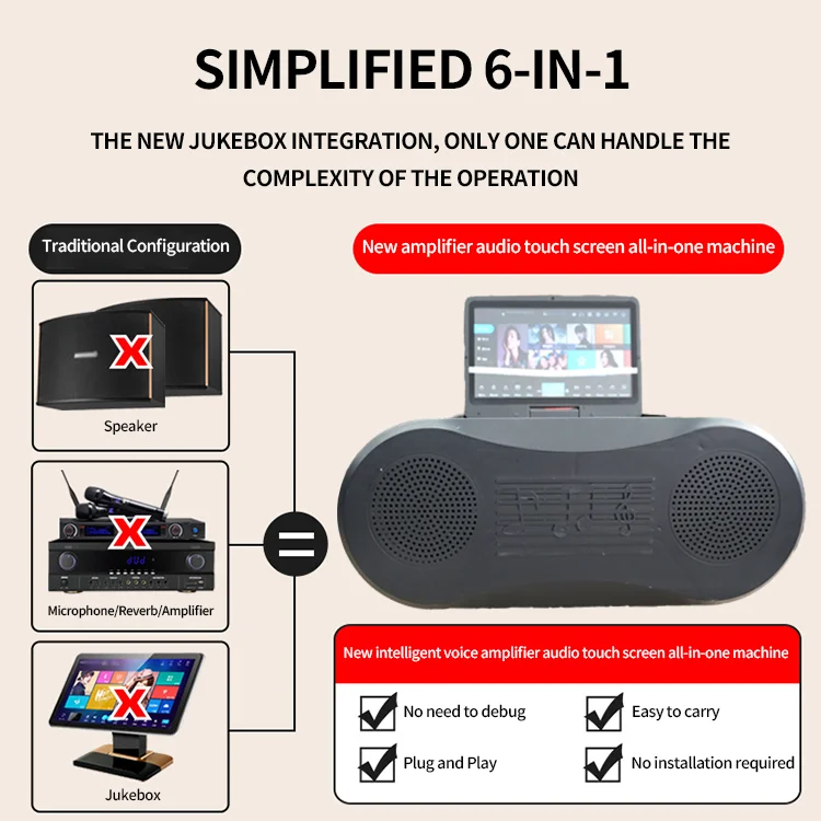 مشغل كاريوكي محمول باليد من ZJZ مع شاشة لمس ذكية ولاسلكية لمكبر الصوت وميكروفون للاستخدام الخارجي ونظام KTV الصوتي