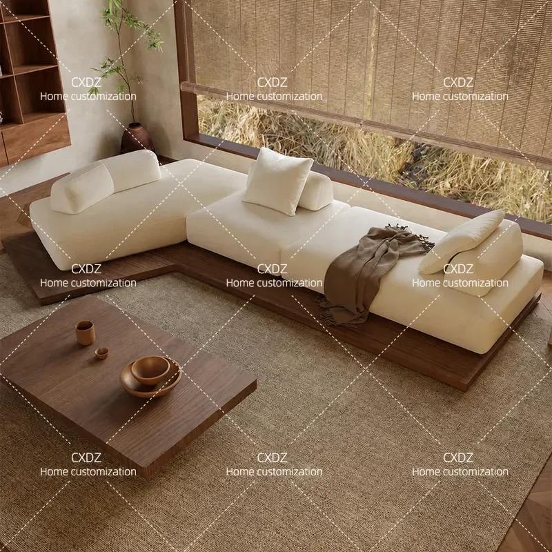 Medieval Wabi Sabi Irregular Corner Solid Wood Floor Sofa for Living Room Reception Small Apartment B&B Seating Area