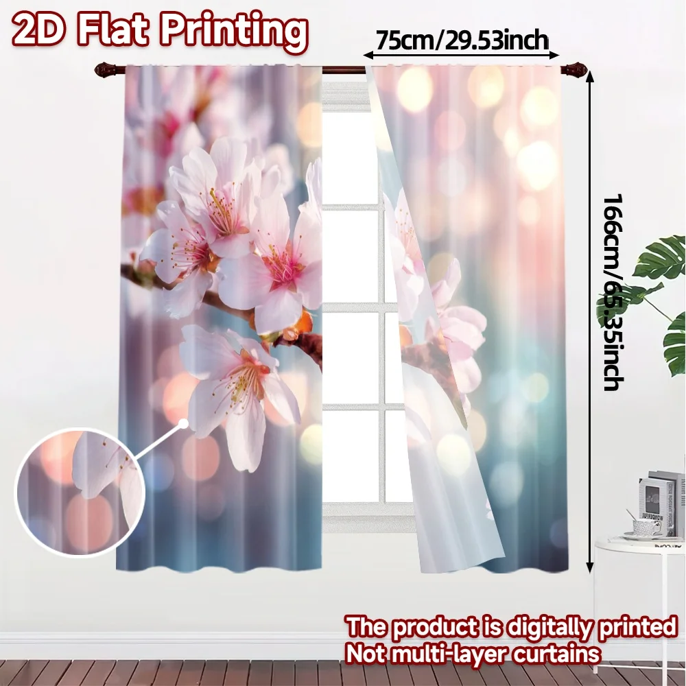 2pcs, 2D FLAT PRINTING Curtains (Without Rod) Cherry Bliss Chic Print Curtains 100% Polyester Curtains Decorations Use for