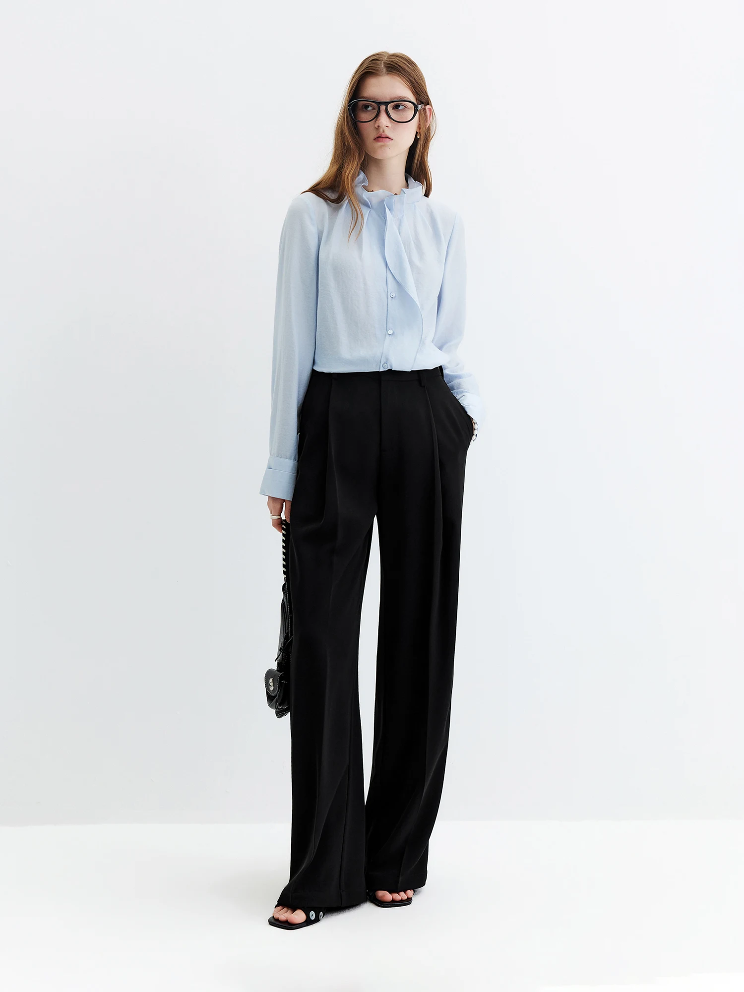FSLE 2026 Herbst Damen-Hose mit Bündchen am Saum, gerade geschnitten, hohe Taille, schwarze Arbeitshose für vielseitigen Büro- und Alltagsstil, minimalistisch – Detail 5