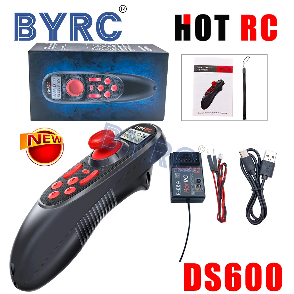 HOTRC New DS600 With LCD Screen 6CH 2.4GHz FHSS Radio System Transmitter Remote Controller PWM GFSK  F-06A Receiver For RC Boat