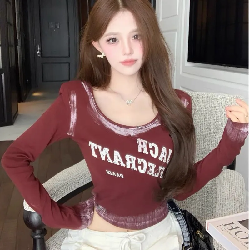 

American Vintage Subculture Letter Print T-shirt Autumn New Y2k White Short T Shirt Women's Fashion Slimming Tops Women Clothing