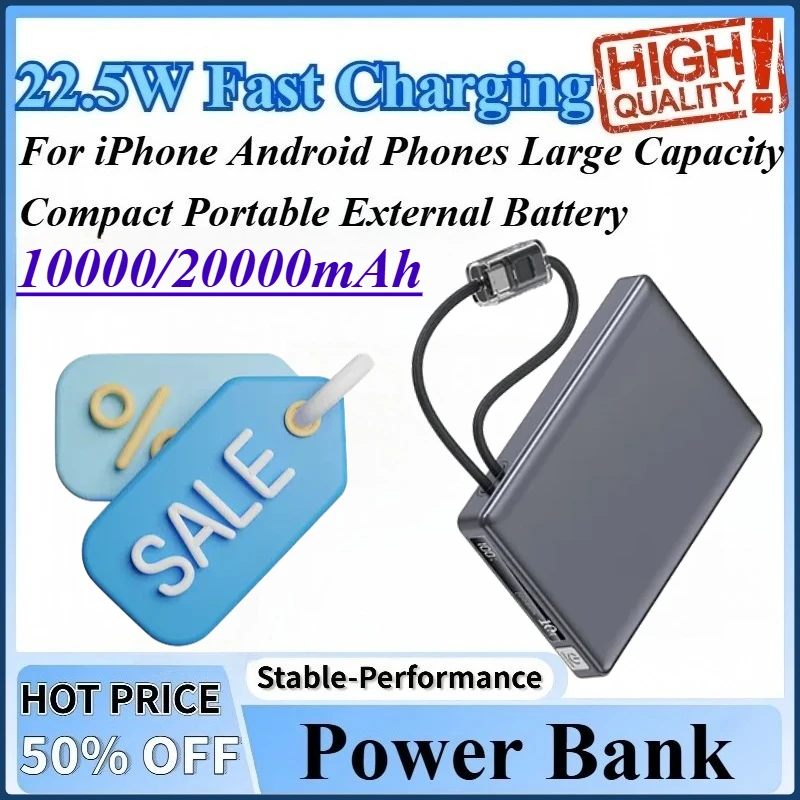 

10/20Ah 22.5W Fast Charging Power Bank Compact Portable External Battery Large Capacity Compatible For iPhone Android Phones