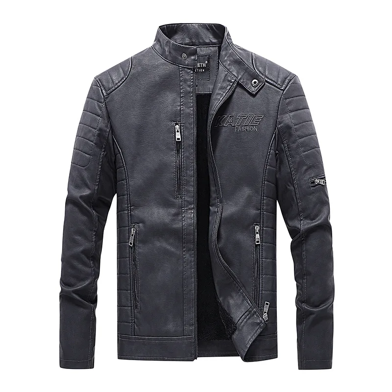 

Men's Fleece Lined Winter PU Leather Motorcycle Jacket, Warm Biker Coat Windproof Riding Jacket