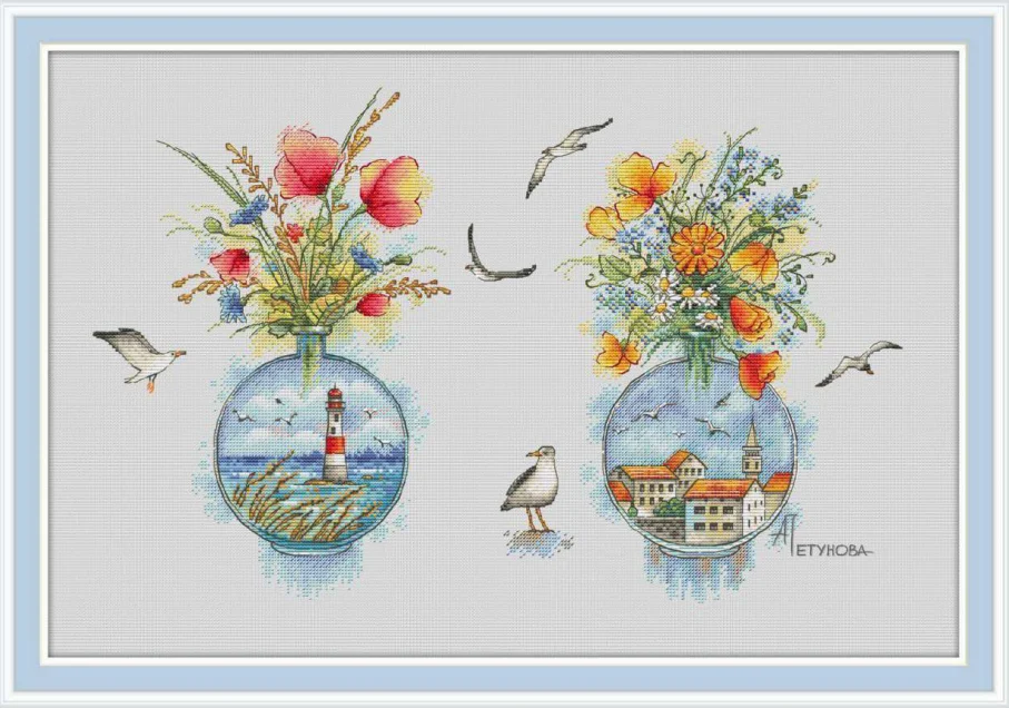 

Cross stitch Kit 14CT Canvas Cross Stitch Embroidery Set Craft -Hunting -the sea in a vase 56-39 Cross Stitch Set
