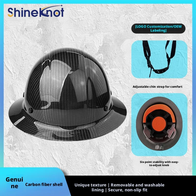 SHINEKNOT Pure Carbon Fiber Safety Helmet Large Brim Anti Smashing Helmet Lightweight And Durable Sun Shading