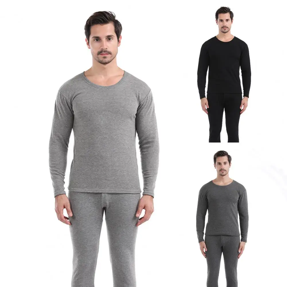 Thermal Clothing Set Thickened Thermal Wear Clothing Men\'s Winter Thermal Underwear Set Round Neck Long Sleeve Top for Sports