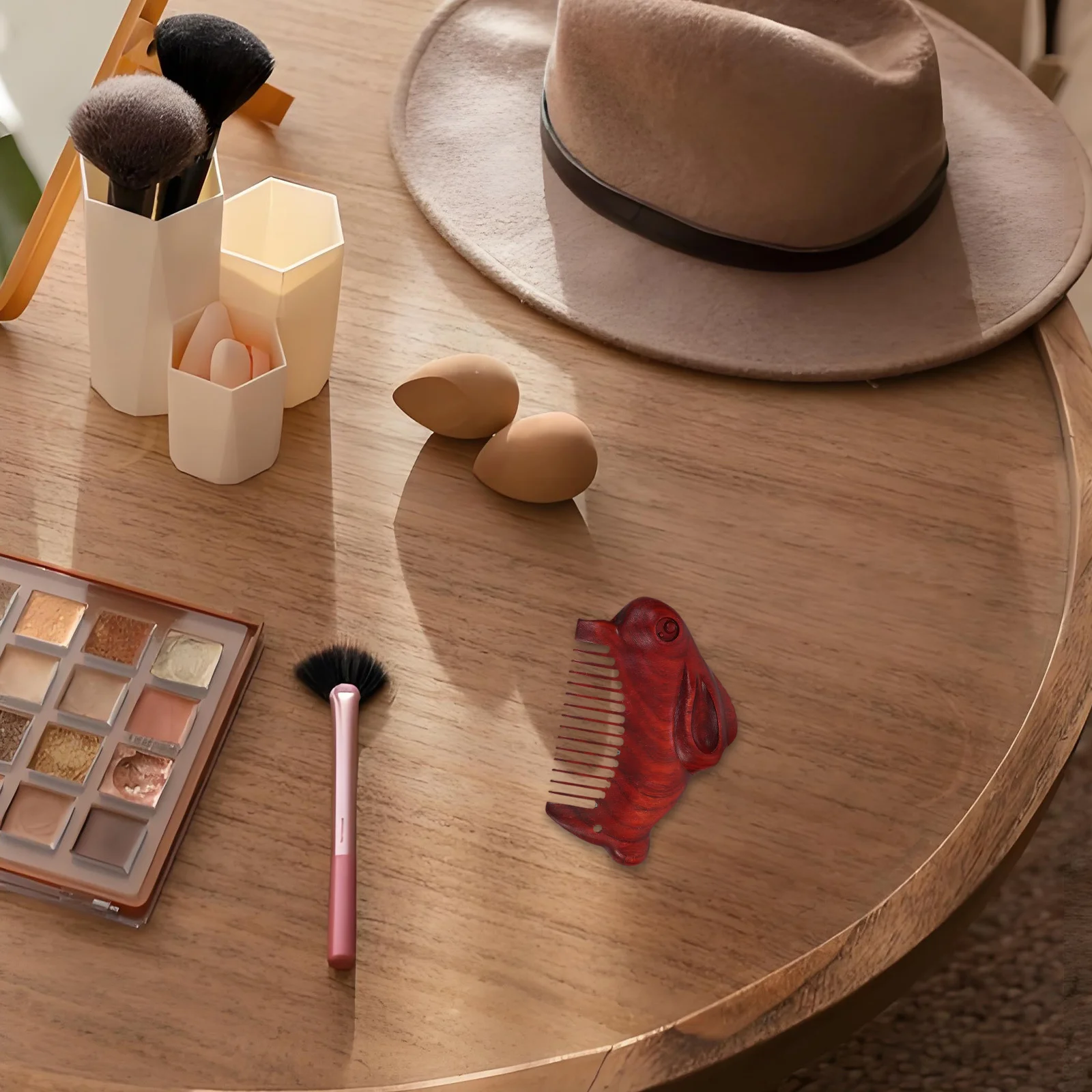 

Small Wooden Travel Comb for Women Fine Tooth Portable Detangling Hair and Beard Stylish Rabbit Design Decor Wooden Pocket Comb