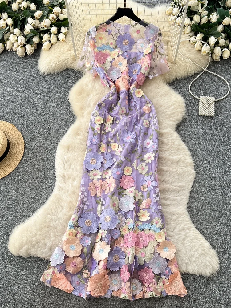 กระโปรงยาวทรงเอ เอวสูง ปักลายดอกไม้ 3 มิติ สีเหลือง สำหรับใส่ในฤดูใบไม้ผลิ ฤดูใบไม้ร่วง และฤดูร้อน