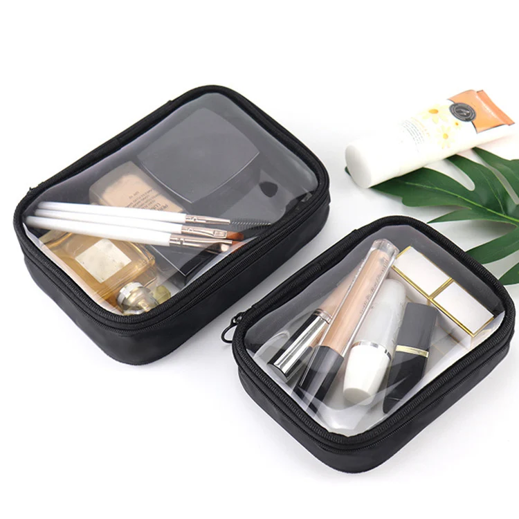 Waterproof Brand Makeup Brush Case Black Pvc Makeup Cosmetic Bag Travel Storage Transparent Toilet Bag Clear Necessaire Toiletry