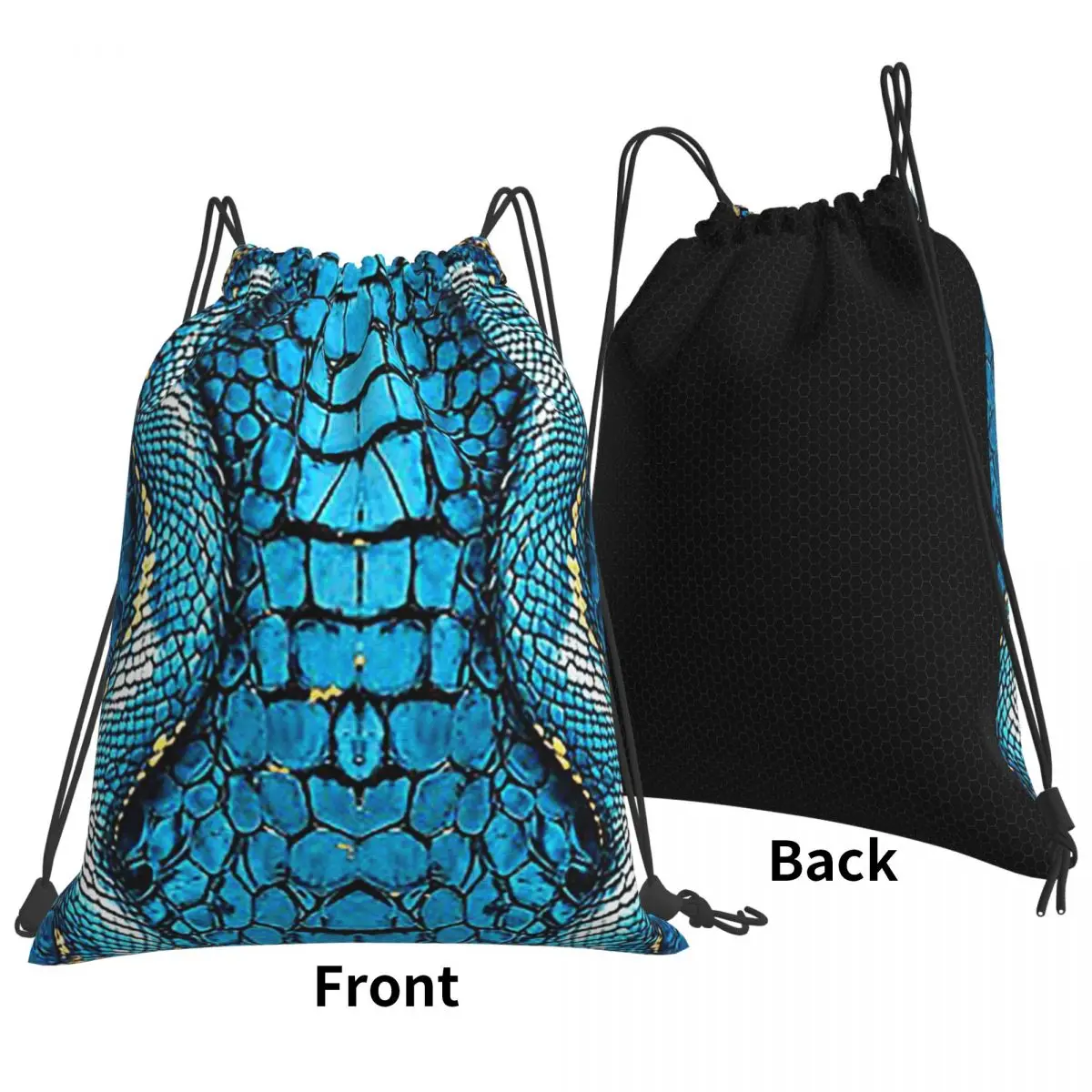 Snake Skin Blue Snake Serpent Animal Print Viper Fashion Backpacks Fashion Drawstring Bundle Pocket Sports Bag Book Bags
