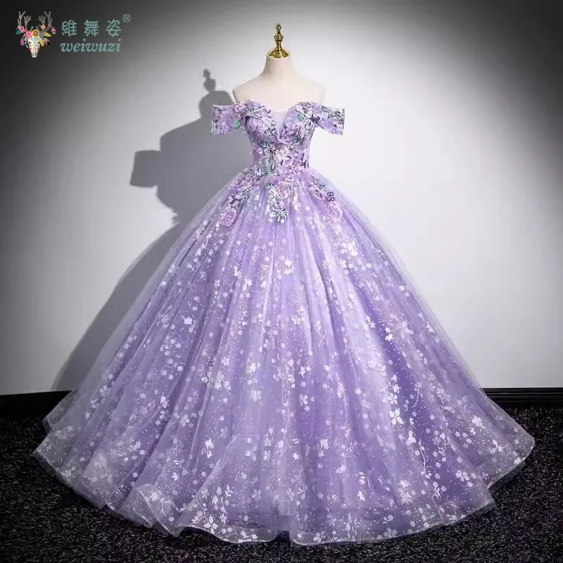 

Модное и элегантное фиолетовое вечернее платье с одной шеей, открытой спиной, V-образным вырезом, высокой талией, расшитым пайетками, вышивкой, пышной юбкой