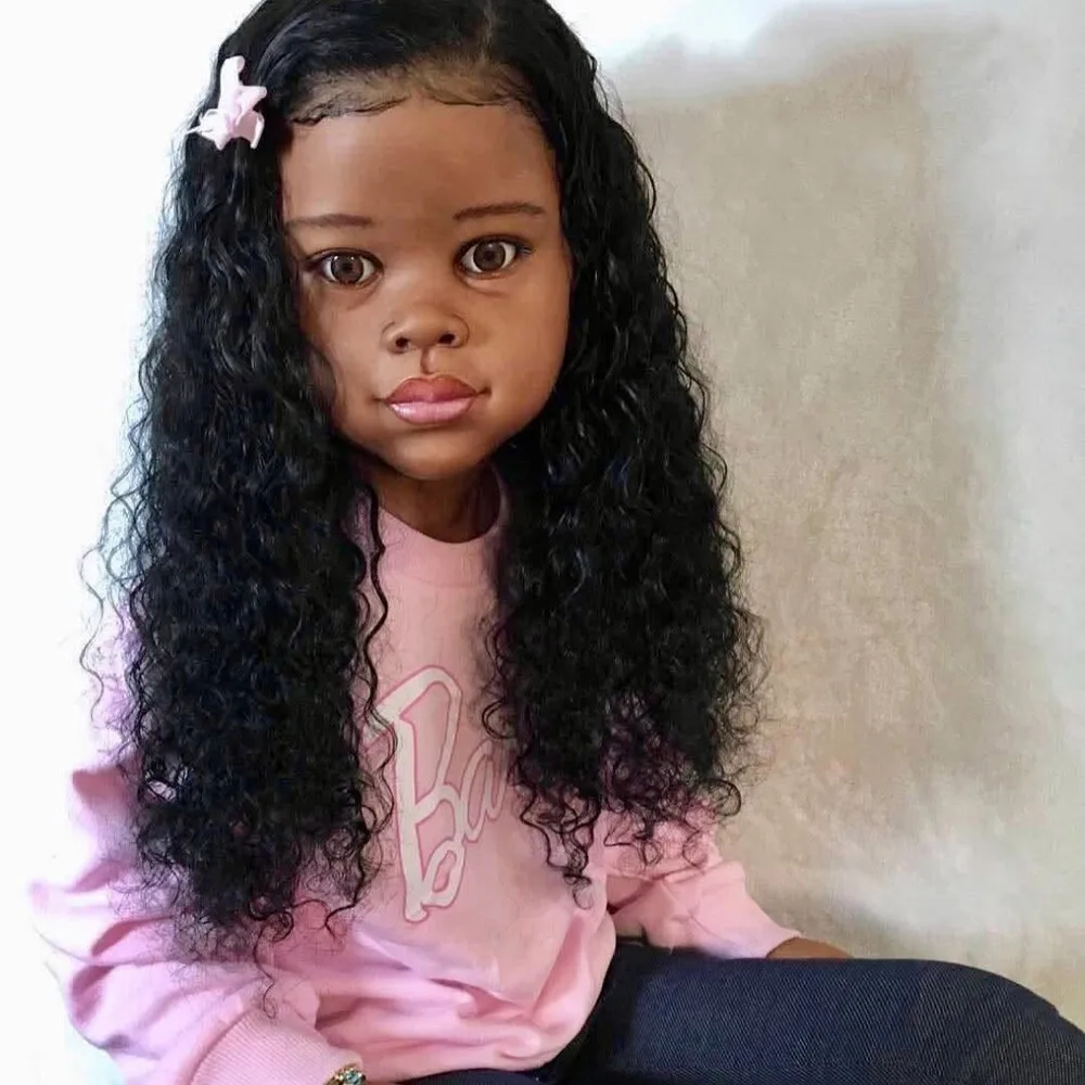 46inch Tanned Skin Tone Finished Reborn Doll Minnie Painted Mold Long Curly Hair Dolls Kit DIY