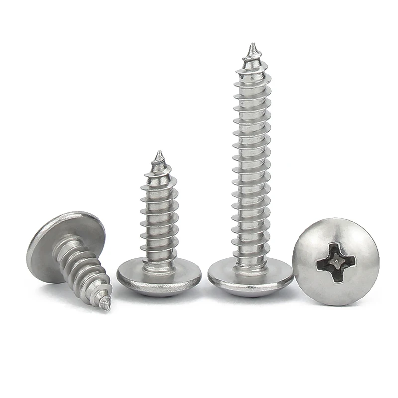 Weiyi 50/ 20/ 10pcs M3 M3.5 M4 M5 M6 Recessed Truss Self-tapping Screw SUS304 Stainless Steel Phillips Pan Wood Screw