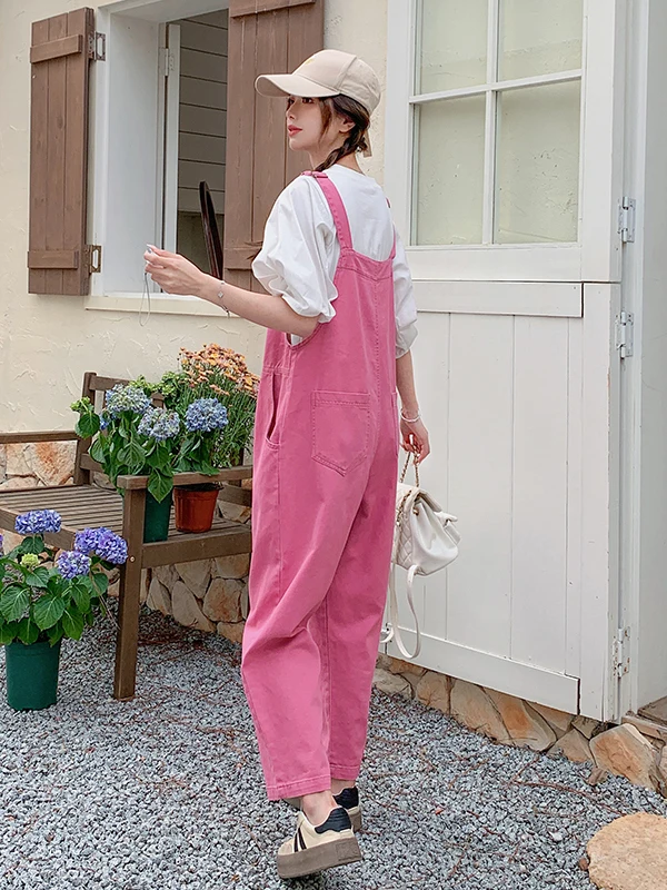 กางเกงลายทางสีชมพูหวานแหวว ช่วยชะลอวัย สำหรับผู้หญิง ฤดูร้อน ผ้าบาง ทรงเข้ารูป สาวหวาน สไตล์นักศึกษา จั๊มสูทเอวสูง ทรงตรง...