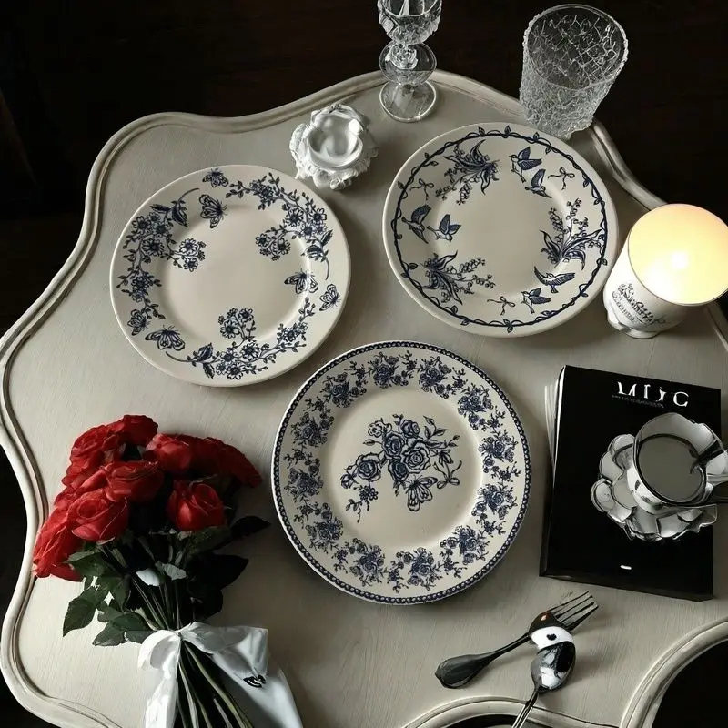 

8/10 дюймов французский средневековый стиль бытовая керамическая тарелка художественная посуда салат десерт посуда кухонные принадлежности