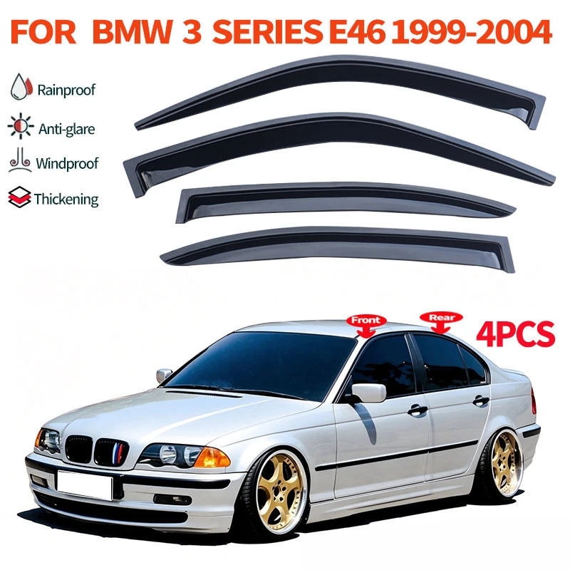 2 Design Thickening Smoke Non-fading Window Visor For BMW 3 Series E46 1999 2000 2001-2004 Auto Door Visors Rain Guards
