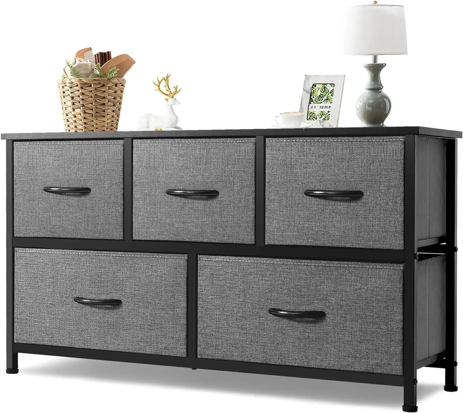 

Extra Wide Dresser Storage Tower with Sturdy Steel Frame, 5 Drawers of Easy-Pull Fabric Bins,Organizer Unit for Bedroom, Hallway