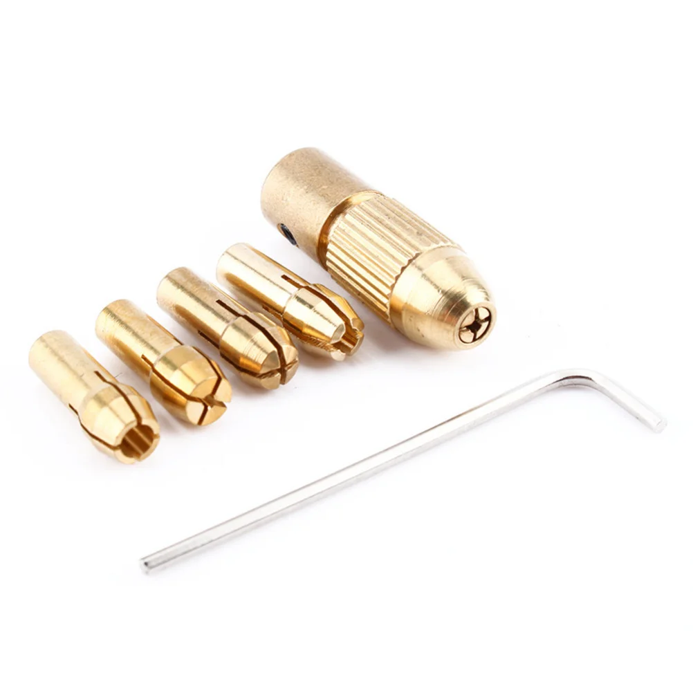 Brass Rotary Tool Collets Drill Clamp Pack with 5 Size Options Self-Tightening Micro Drill Bit Clip for Woodworking