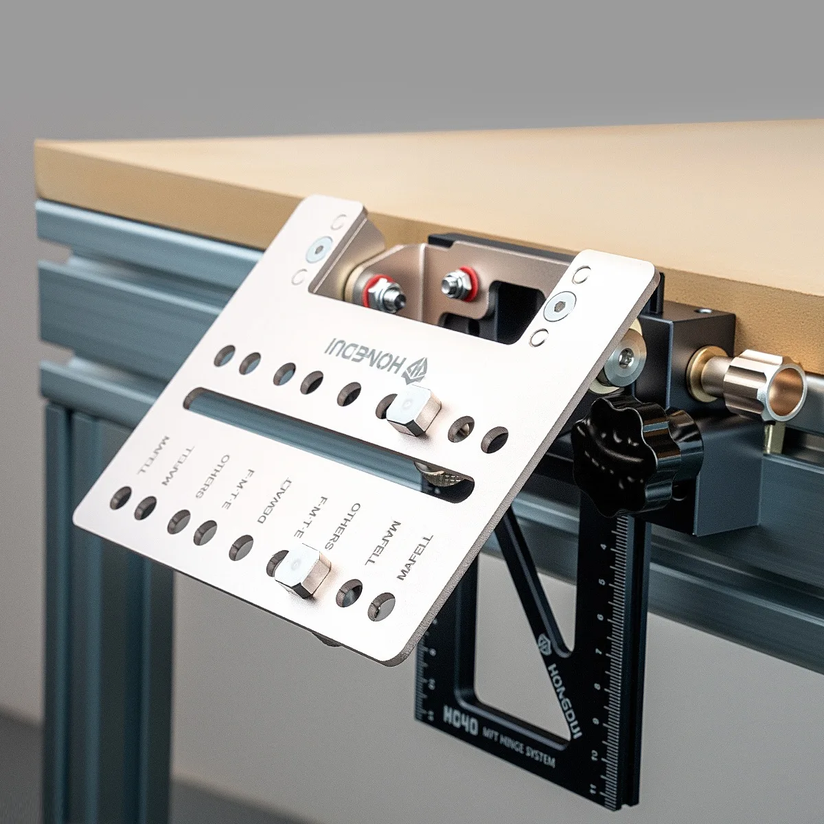 MFT Workbench Flip‑Up Hinge System, 20mm Core Rail Hardware Kit for DIY Woodworking Perforated Table