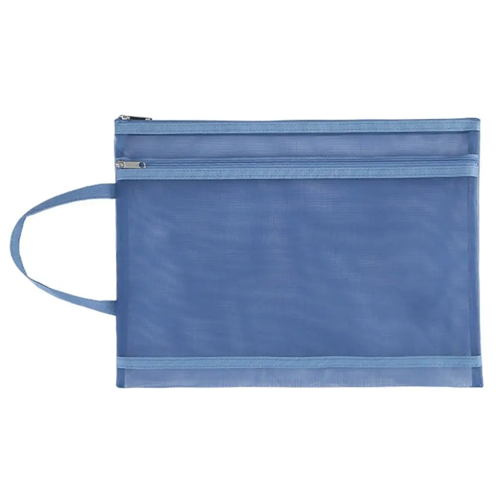 

File Pocket A4 Mesh Zipper Pouch Subject Transparent ID Card Storage Handbag Double-Layers Large Capacity Document Bag School