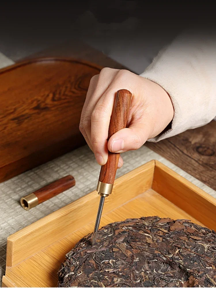 Edelstahl Tee Nadel Solide Sandelholz Ebenholz Holz Griff Mantel Langlebig Pu'er Tee Lösen Messer Tee-Set Zubehör – Detail 3