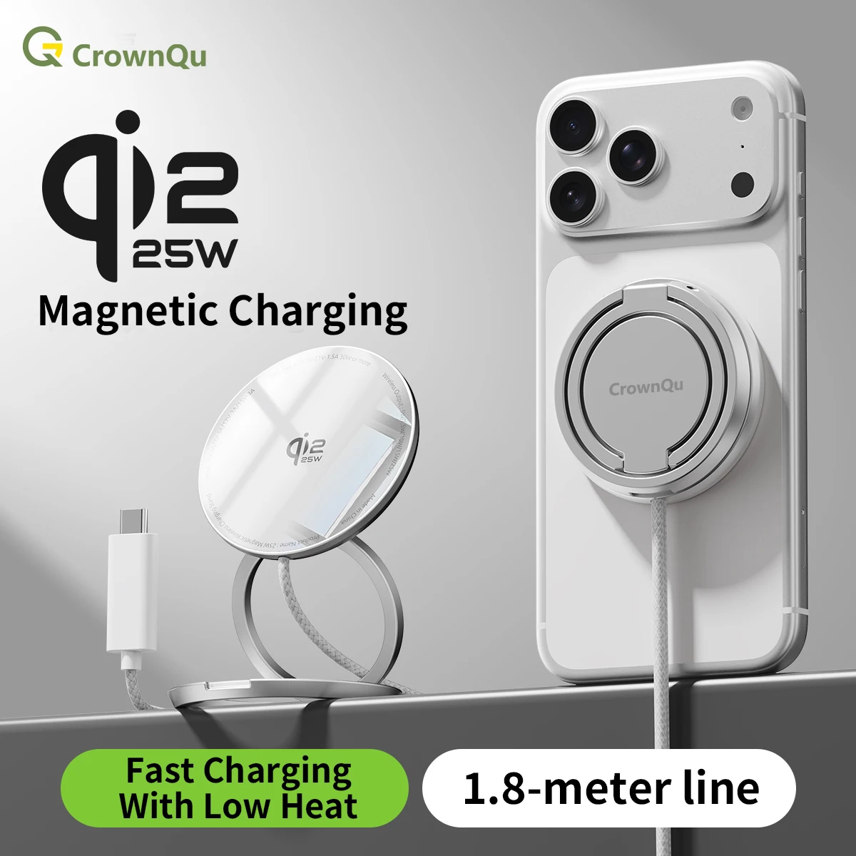 Kabellose Ladestation 25W Qi2.2 Schnellladung Kompatibel mit iPhone 18/17/16 Pro Max Huawei Xiaomi und iPad AirPods – Detail 2