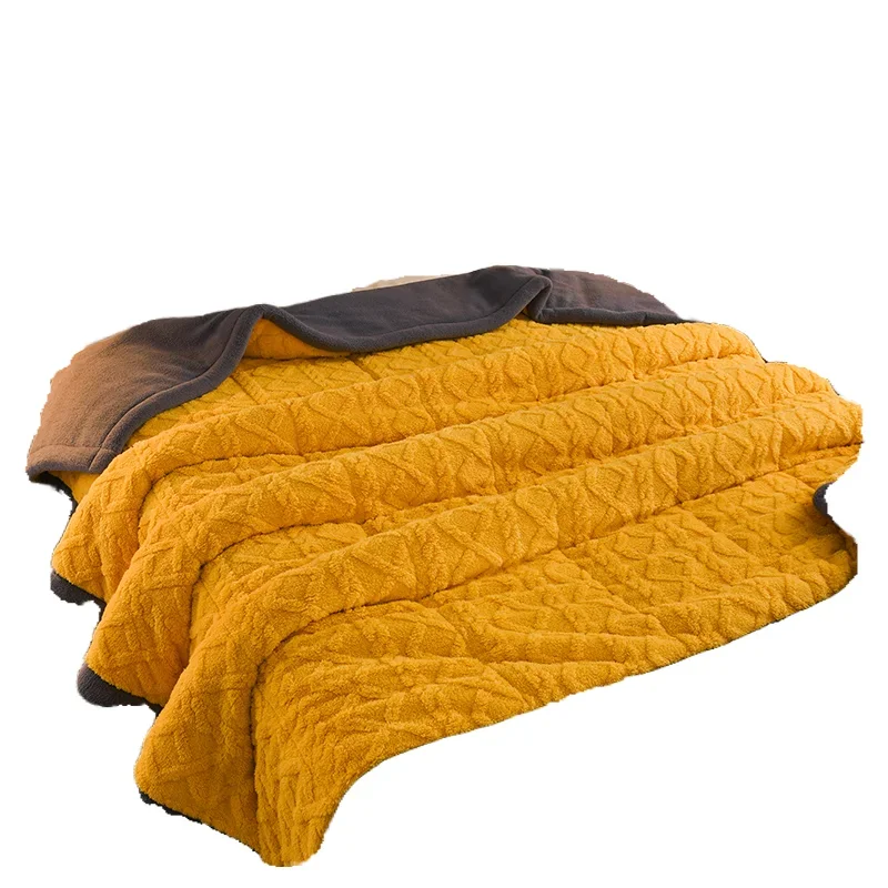 

Three-layer quilted milk wool blanket thickened machine washable leisure blanket winter lamb wool blanket cover