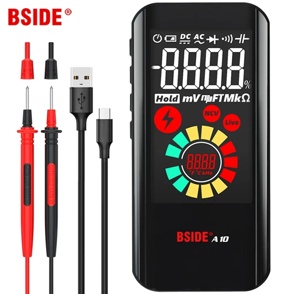 BSIDE A10 Portable Digital Multimeter True RMS EBTN Color Display DC AC Voltage Capacitance Ohm Diode NCV Hz Live wire Tester