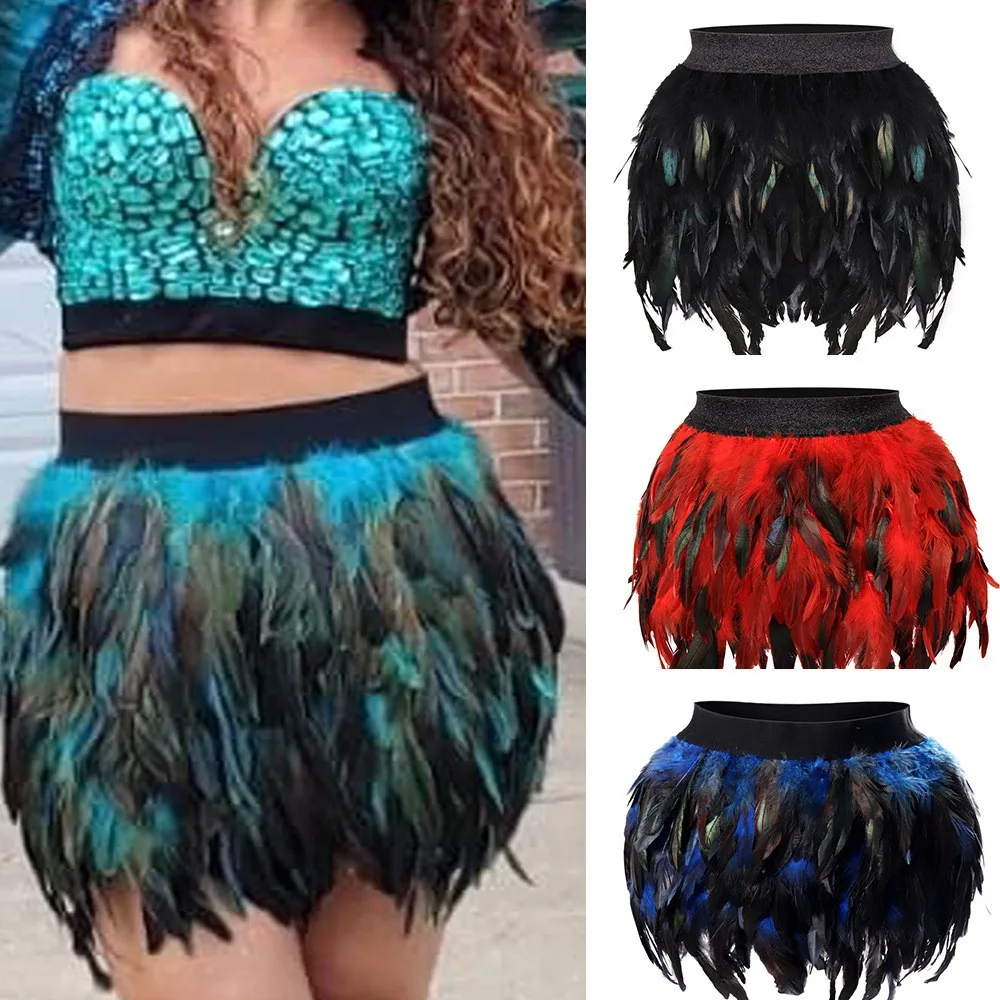 

Halloween Party Feather Skirt Bar Jazz Multi-color Asymmetrical Short Gothic Dance Skirt Women's Ethnic Stage Costume