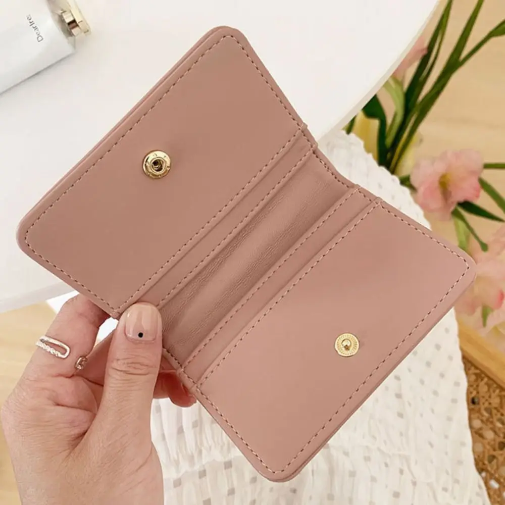 

New Wrinkled Card Bag Anti Thief Solid Color Card Holder Ultrathin PU Leather Card Case Girl