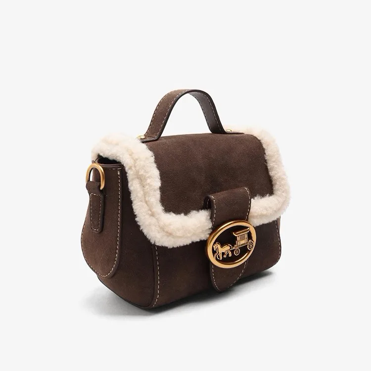 2024 Autumn and Winter New Leather and Fur Bag Lamb Wool Autumn and Winter Handbag Female Crossbody