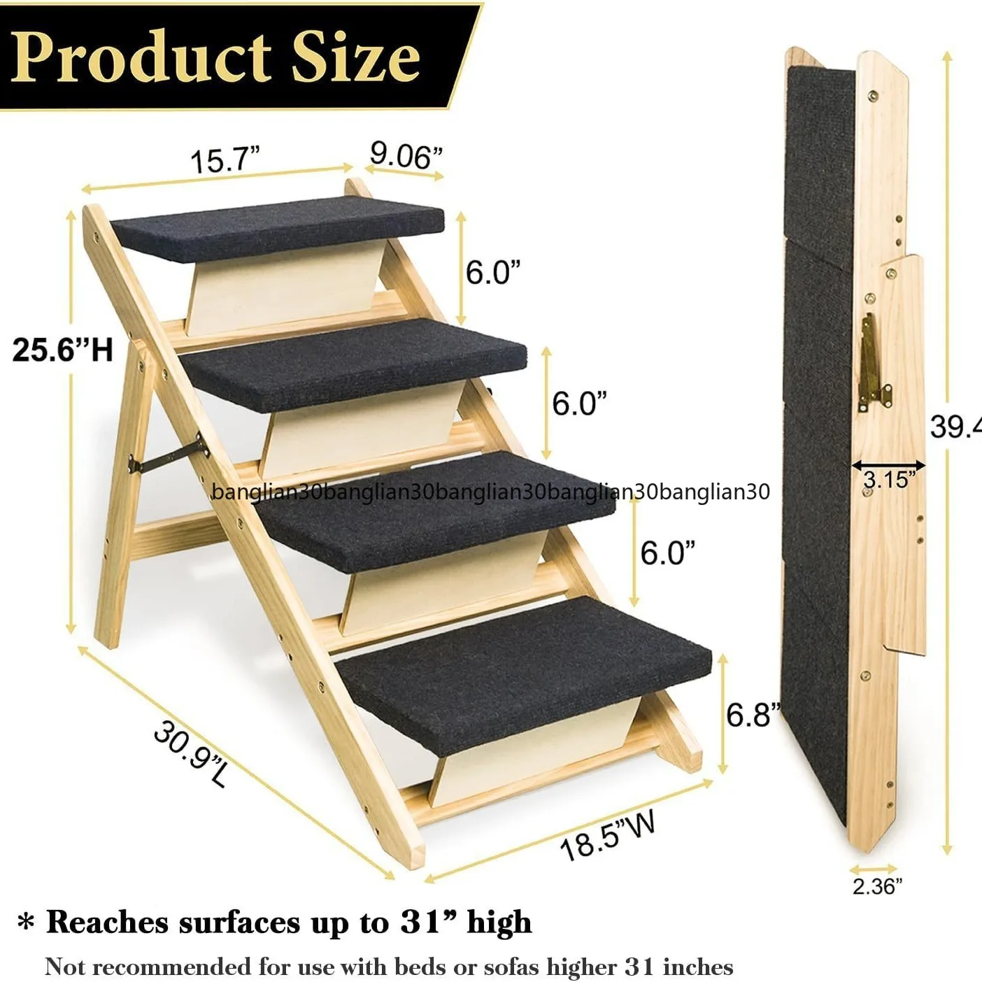 Ramp Foldable  Stairs Durable Wooden Pet Stairs Small Medium Large  Dog Ladder
